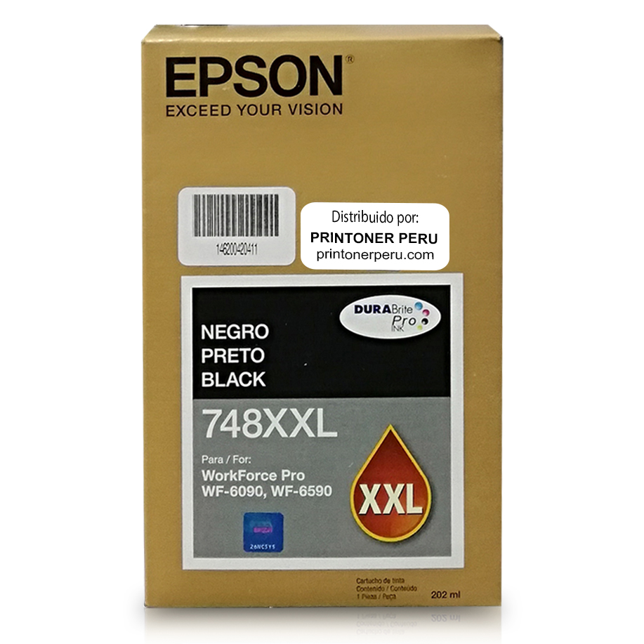 [T748XXL120-AL] Cartuchos de Tinta Epson Negra para WF-6090, WF-6590 202ML (Alto rendimiento - 10,000 páginas)